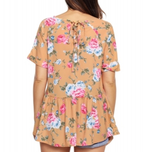 Yellow Lace-up Back Floral Ruffle Top - Picture 4 of 5